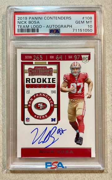 2019 Contenders Football NICK BOSA Rookie Ticket RPS Auto SP GEM MT PSA 10 POP 14!