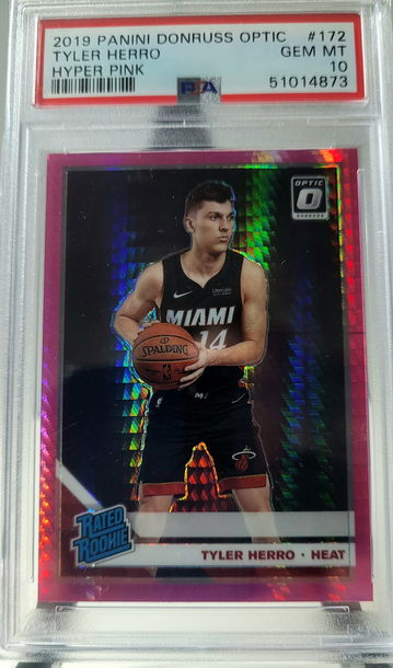 2019-20 Panini donruss optic tyler herro #172 hyper pink rr psa 10