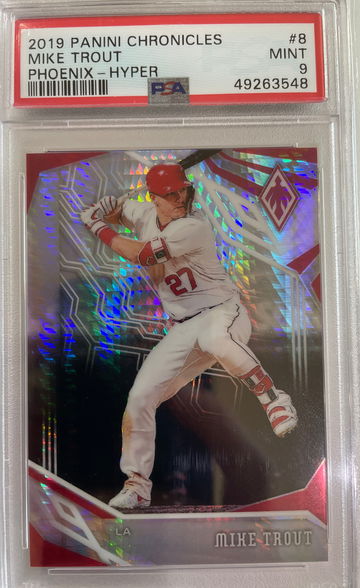 2019 PANINI CHRONICLES MIKE TROUT PHOENIX HYPER PRIZM /299 PSA 9 MINT LA ANGELS