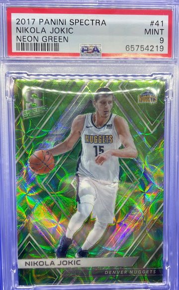 2017-18 Panini Spectra #41 Nikola Jokic Neon Green Prizm /49 PSA 9 MINT Denver Nuggets