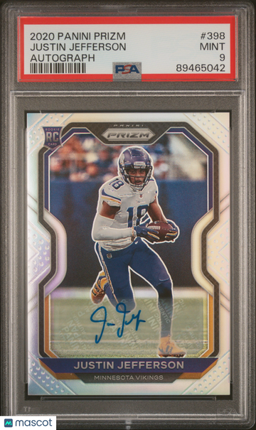 2020 Panini Prizm Justin Jefferson #398 Autograph Rookie PSA 9