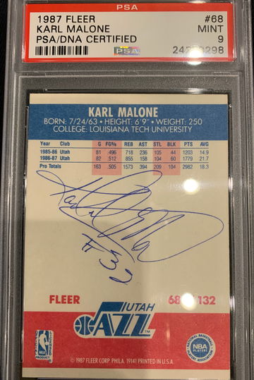 87 fleer Karl Malone autograph