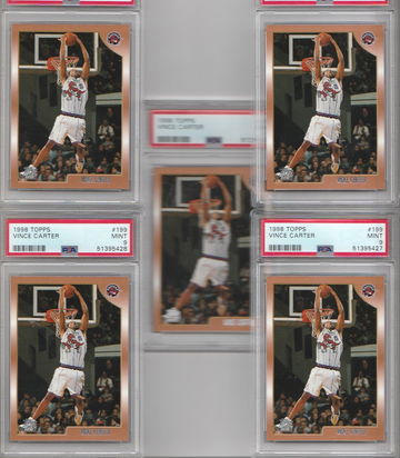 LOT OF 5- PSA 9 MINT 1998 TOPPS VINCE CARTER ROOKIE CARD CARD #199