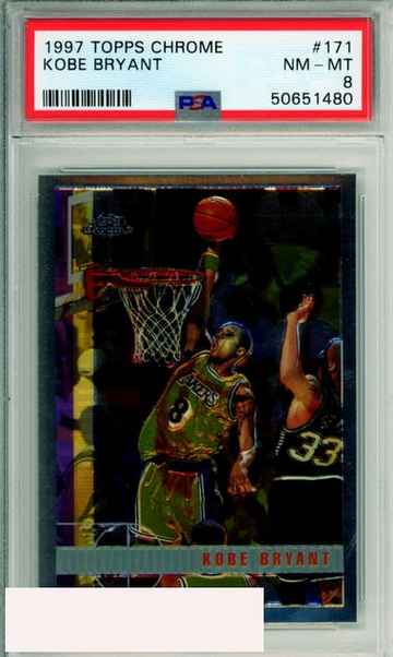 1997 TOPPS CHROME KOBE BRYANT #171 HOF LOS ANGELES LAKERS PSA NM-MT 8
