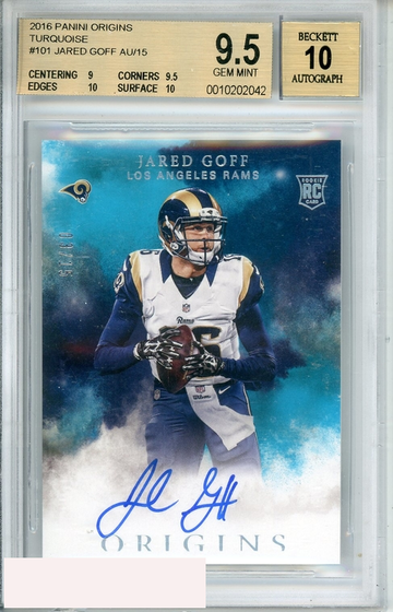 2016 PANINI ORIGINS TURQUOISE JARED GOFF #101 BGS 9.5 AUTO 10 RC