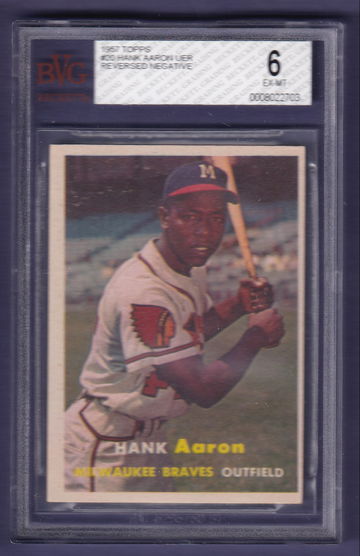 1957 Topps #20 Hank Aaron UER BVG 6