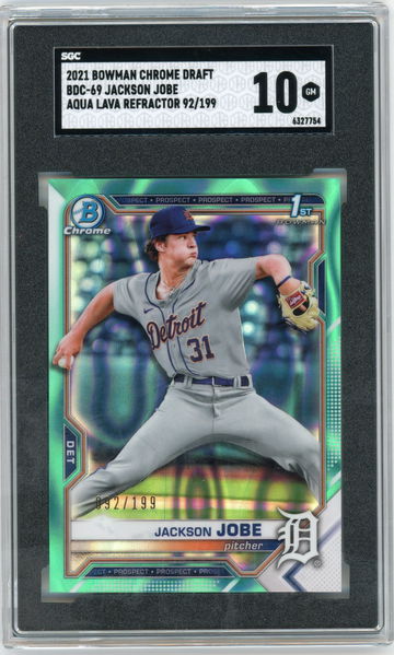 2021 Bowman Chrome Draft Jackson Jobe Aqua Lava Refractor #'d 92/199 Detroit Tigers