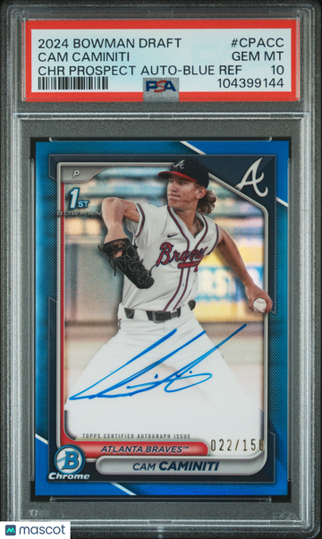 2024 Bowman Draft Chrome Prospect Autographs Cam Caminiti #CPACC Blue Ref /150 PSA 10