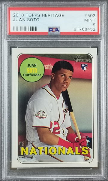 2018 Topps Heritage Juan Soto #502 Rookie PSA 9 Mint RC Padres / Nationals