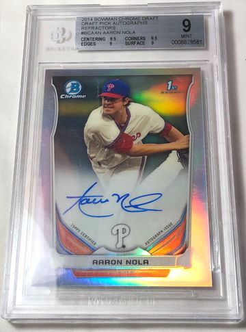 2014 BOWMAN CHROME DRAFT PICK AUTOGRAPH REFRACTORS # BCANN AARON NOLA MINT-9