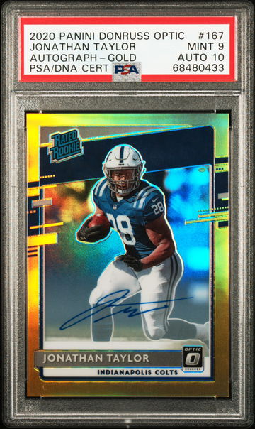 2020 Donruss Optic Rookie Autographs Gold Jonathan Taylor #167 /10 PSA 9