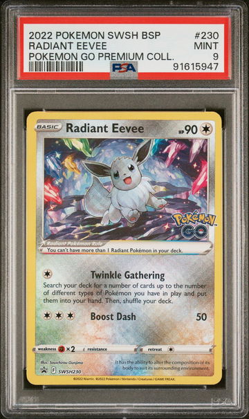 2022 Pokemon Sword and Shield Black Star Promo Pokemon Go Premium Collection Radiant Eevee #SWSH230 PSA 9