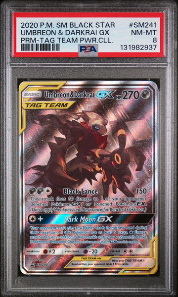 2020 Pokemon Sun and Moon Black Star Promo Tag Team Powers Collection Darkrai/Umbreon Gx #SM241 PSA 8