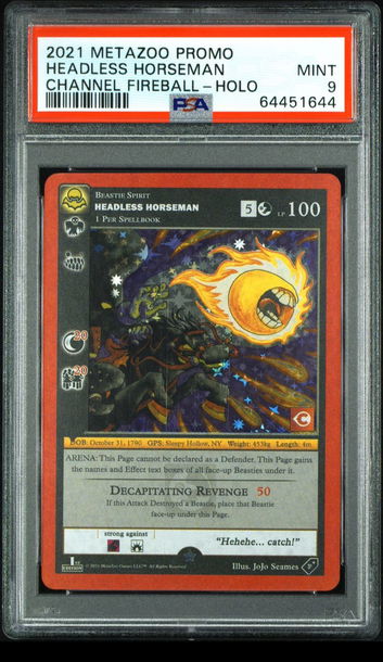 💎2021 Metazoo Cryptid Nation HEADLESS HORSEMAN Channel FIREBALL Promo PSA 9🐴🔥
