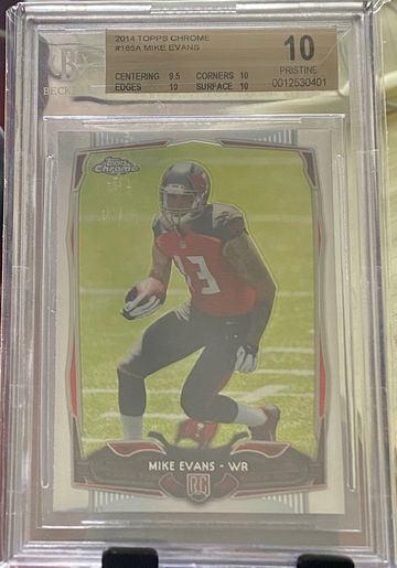 Mike Evans Pristine 10 2014 Topps Chrome RC case has scratching left front @ Topps logo