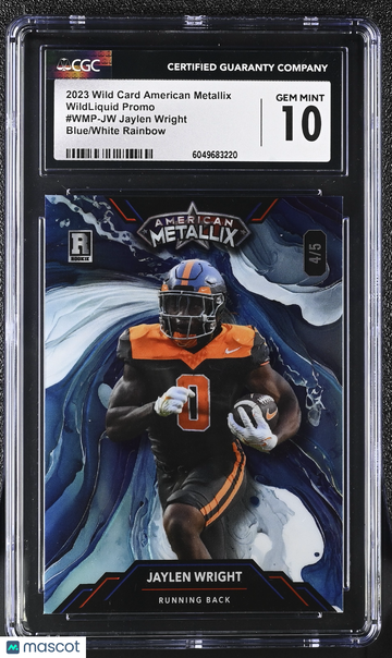 2023 Wild Card American Metallix Jaylen Wright #WMP-JW Blue/White Rainbow /5 WildLiquid Promo CGC 10