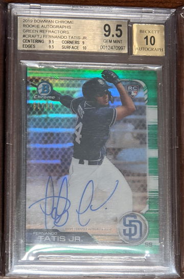 2019 Bowman Chrome Rookie Autographs Green Refractors Fernando Tatis Jr. BGS 9.5 61/99