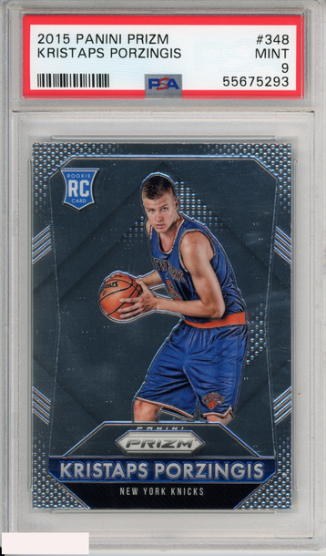 2015 PANINI PRIZM KRISTAPS PORZINGIS #348 ROOKIE NEW YORK KNICKS RC PSA 9 MINT