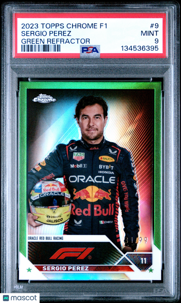 2023 Topps Chrome Formula 1 Sergio Perez #9 Green Refractor PSA 9