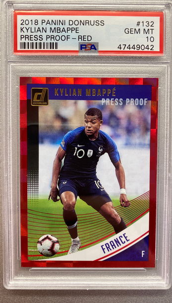 KYLIAN MBAPPE 2018 DONRUSS PRESS PROOF RED ROOKIE PSA 10 GEM MINT 