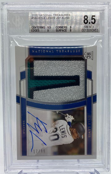 2020 Panini National Treasures Kyle Lewis /99 Jersey AUTO RC Rookie #183 BGS 8.5