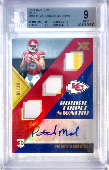 2017 Panini XR Blue Patrick Mahomes Triple Jersey Patch Auto RC /10 BGS 9 Auto 10 