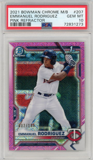 2021 Bowman Chrome Mega Box Emmanuel Rodriguez Pink Mojo refractor #'d 002/199 PSA 10 GEM MINT #207