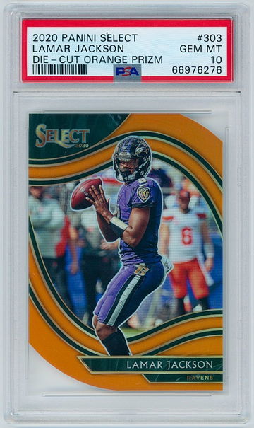 2020  Select #303 Lamar Jackson - Field Level Orange Die Cut | PSA 10