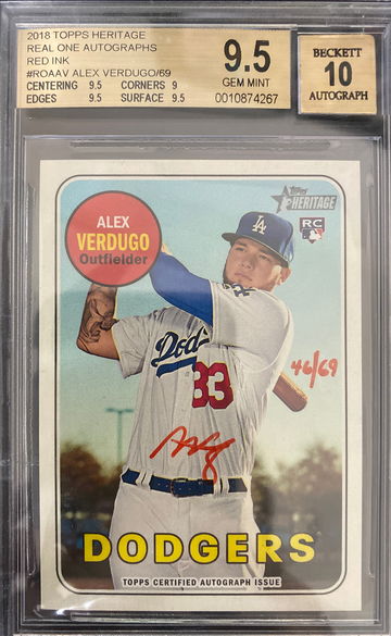 2018 Alex Verdugo Heritage Red Ink Auto /69 BGS 9.5/10