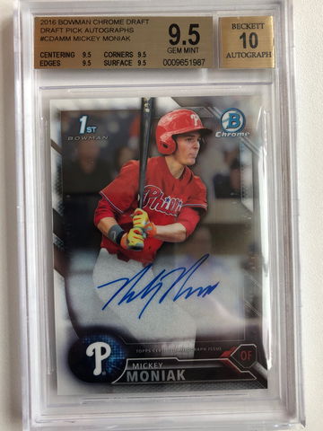 2016 BOWMAN CHROME DRAFT MICKEY MONIAK ROOKIE BASE AUTOGRAPH BGS 9.5 w/10 AUTO