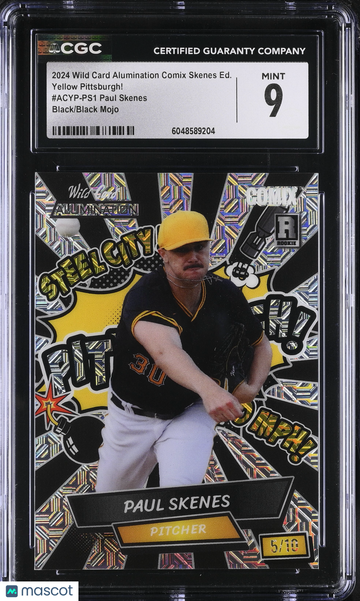 2024 Wild Card Alumination Comix Skenes Ed. Paul Skenes #ACYP-PS1 Black/Black Mojo /10 Yellow Pittsburgh! CGC 9