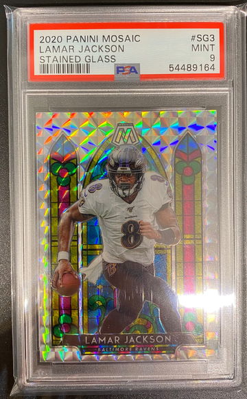 2020 Panini Mosaic Lamar Jackson Stained Glass PSA 9