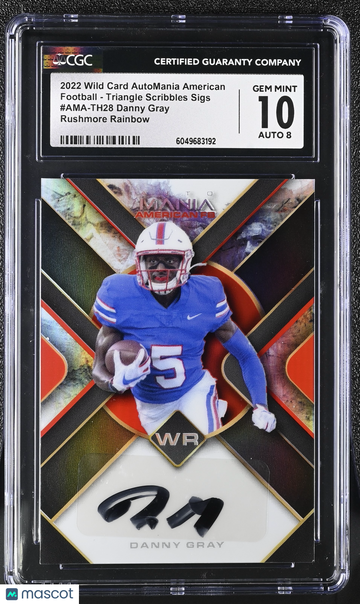 2022 Wild Card AutoMania American Danny Gray #AMA-TH28 Rushmore Rainbow /5 Football - Triangle Scribbles Sigs CGC 10