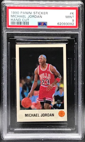 1990-91 Panini Stickers #K Michael Jordan PSA 9 MINT Hand Cut