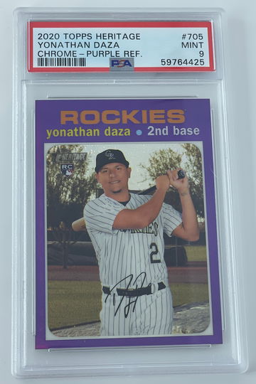 Yonathan Daza 2020 Topps Heritage Chrome Purple Refractor Rookie Card RC PSA 9