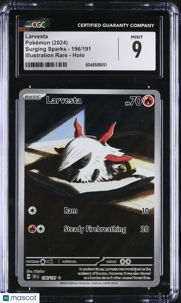 2024 Pokemon Surging Sparks Larvesta Holo Illustration Rare Illustration Rare CGC 9 #196/191