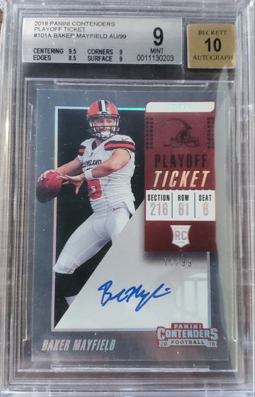2018 Panini Contenders Rookie Ticket Auto Baker Mayfield #/99 BGS 9