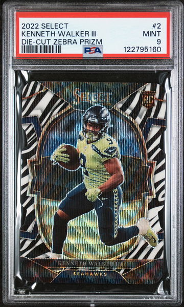 2022 Panini Select Die-Cut Zebra Prizm Kenneth Walker III #2 RC PSA 9