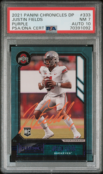 2021 JUSTIN FIELDS PANINI CHRONICLES DRAFT PICKS PURPLE AUTO #333 #1/49 PSA/DNA AUTO 10 POP 1