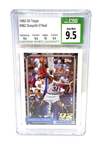 1992 Topps Basketball Shaquille O'Neal ROOKIE RC #362 CSG 9.5 GEM MINT HOF Magic
