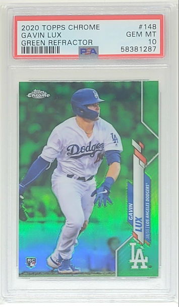 2020 TOPPS CHROME GAVIN LUX SSP RC GREEN REFRACTOR #148 PSA 10 GEM MINT #2/99 DODGERS