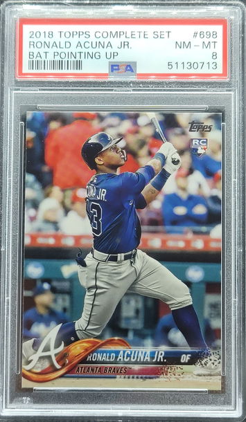 2018 Topps Complete Set #698 (Bat Pointing Up) Ronald Acuna Jr Rookie RC PSA 8 