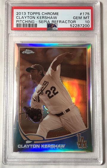 2013 TOPPS CHROME #175 CLAYTON KERSHAW ( SEPIA REFRACTOR) GEM-MT 10