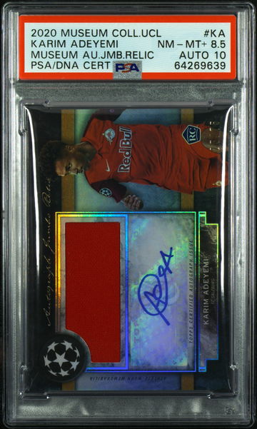 2020 Topps Museum Collection UCL Karim Adeyemi Jumbo Relic Auto /75 PSA 8.5 Rookie Salzburg Dortmund Germany