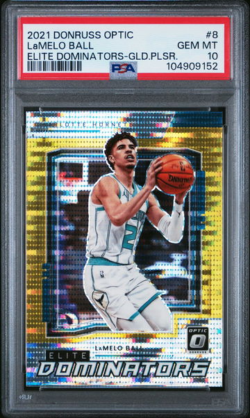 2021 Panini Donruss Optic Elite Dominators Gold Pulsar Lamelo Ball #8 /39 PSA 10