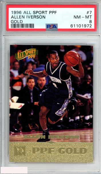 1996 SCORE BOARD ALL SPORT PPF ALLEN IVERSON #7 GOLD RC 76ERS HOF PSA 8 NM-MT