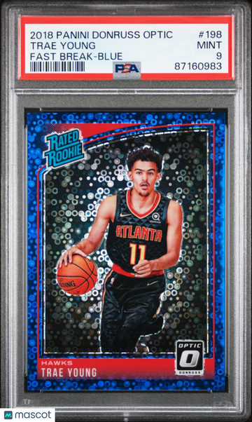 Trae Young 2018 Donruss Optic Fast Break Blue #198 Hawks RC Rookie /50 - PSA 9
