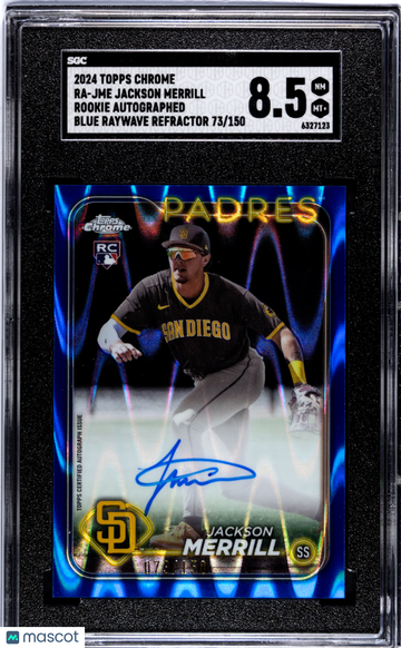 2024 Topps Chrome Jackson Merrill #RA-JME RK. Autograph Blue Raywave Refractor SGC 8.5