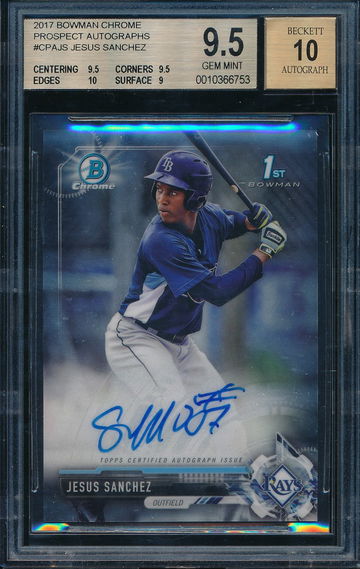 2017 Bowman Chrome Prospect Jesus Sanchez Base RC AUTO BGS 9.5/10