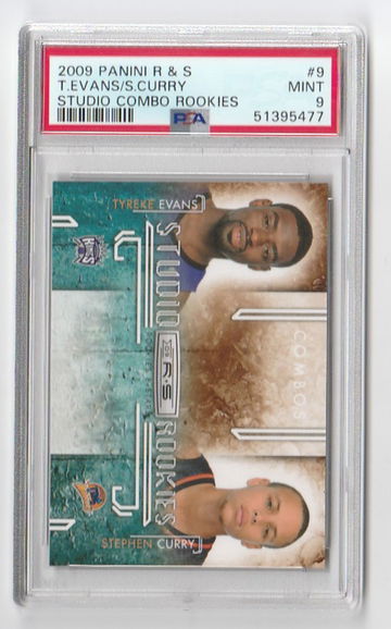 PSA 9 2009 PANINI R+S TYREKE EVANS/ STEPHEN CURRY RC CARD #9